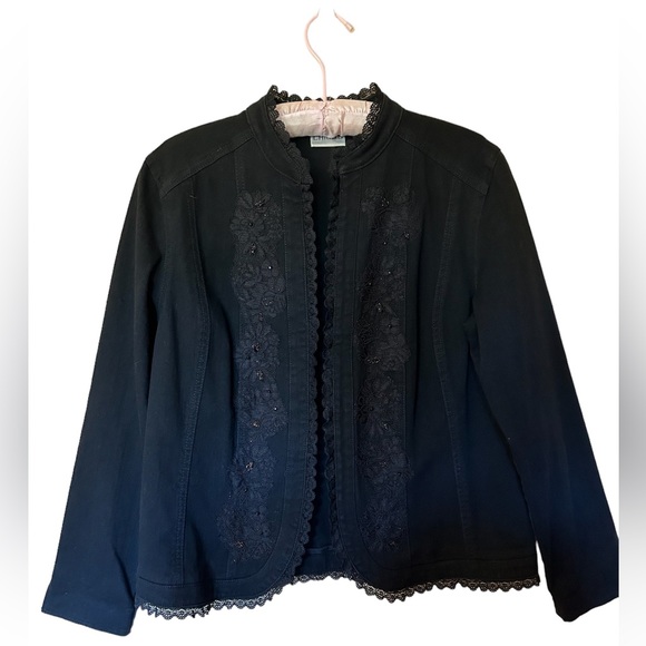 Chico's Jackets & Blazers - CHICO’S Women’s Black Denim Embroidered/Beaded Open Front Jacket Size 1 (8)